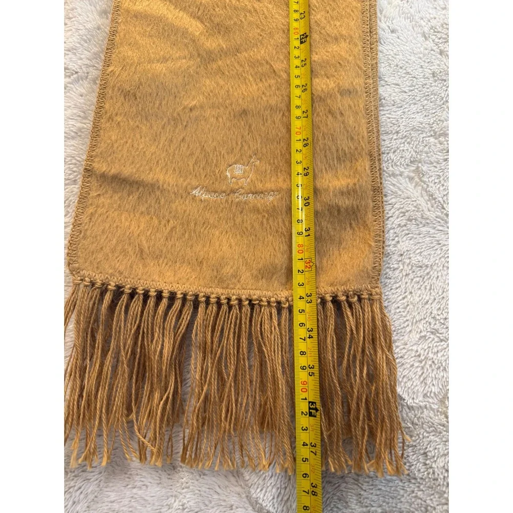 Alpaca Camargo 100% Alpaca Scarf Camel Brown Fringe Made Peru Llama Vintage Fuzz
